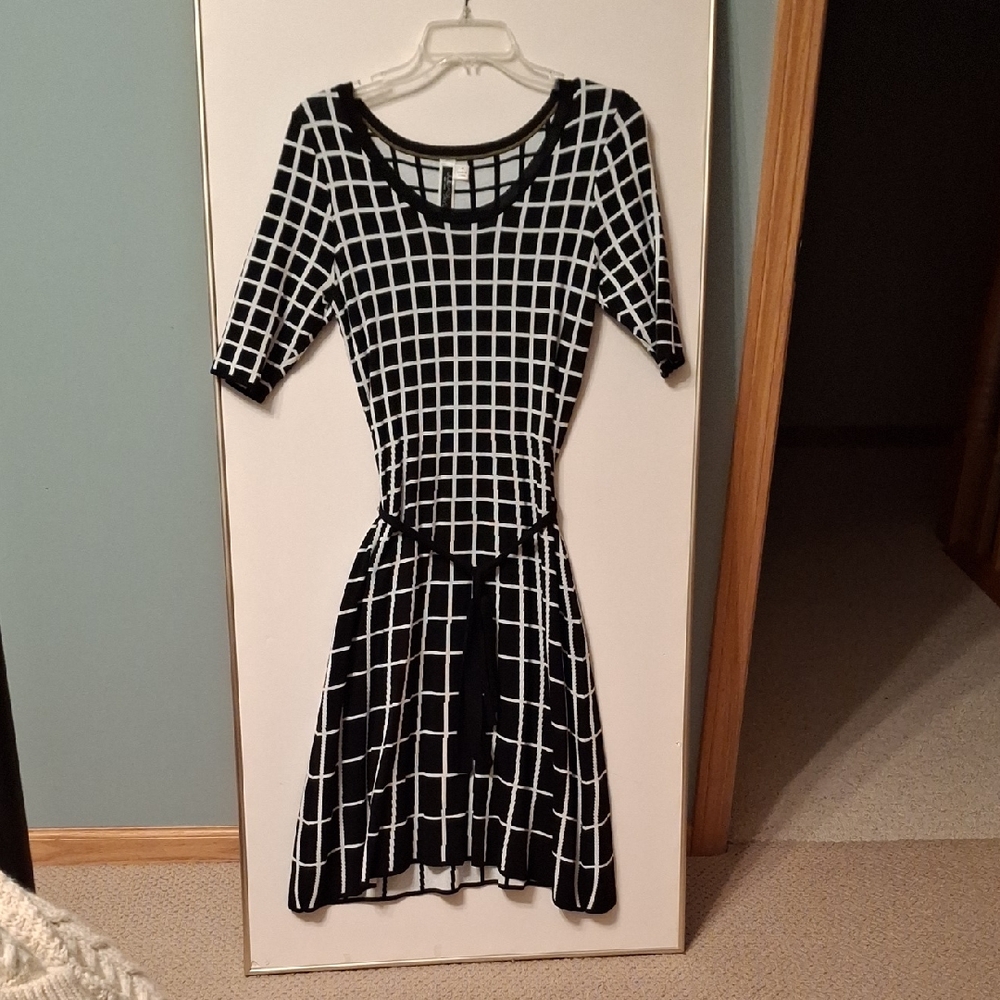 Julian Taylor Black and White Checkered Midi Dress